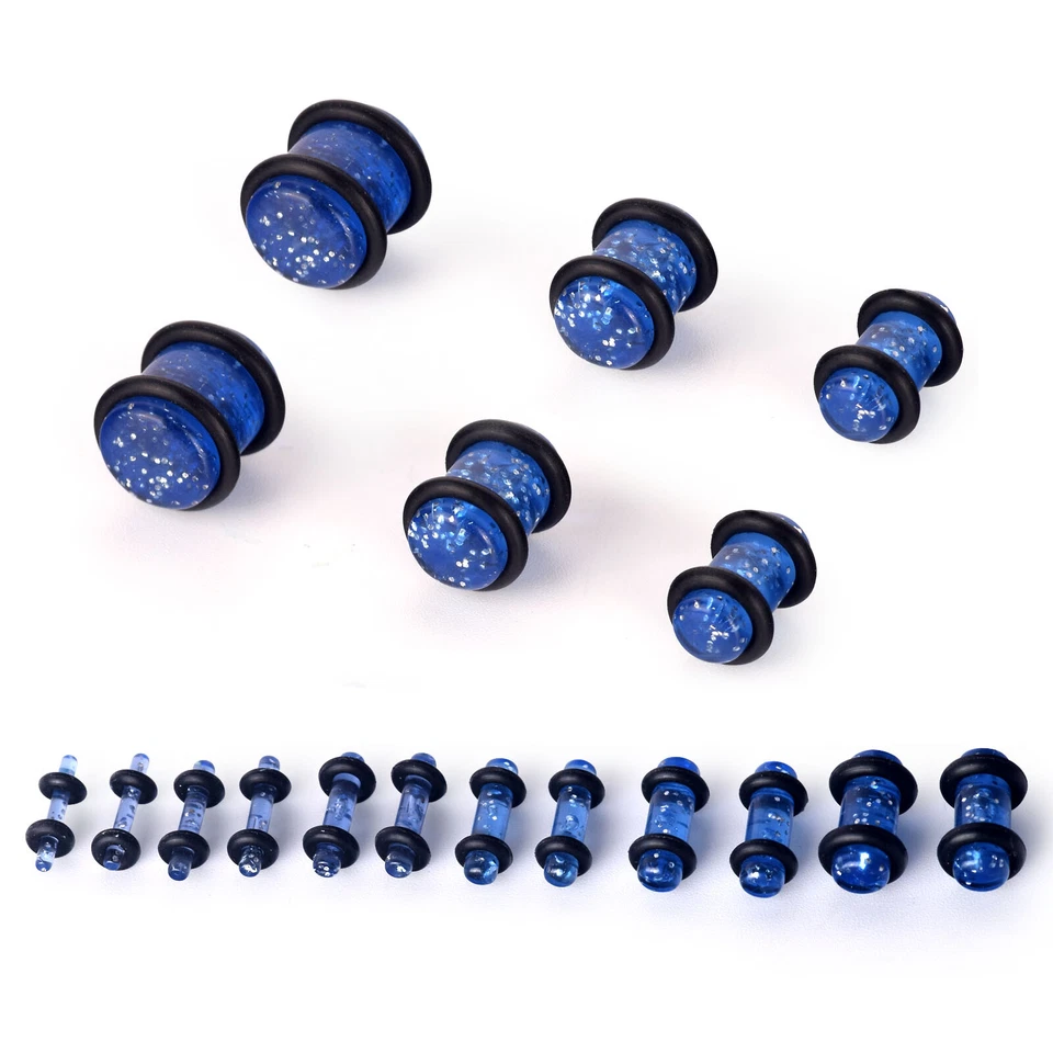 Kit de estiramiento de oreja de 18-54 piezas azul acrílico espiral tapón cónico conjunto de piercing 14G-00G Foto 2 de 4