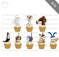 8 Secret Life of Pets Cupcake Topper Max Duke Snowball Favor Birthday 