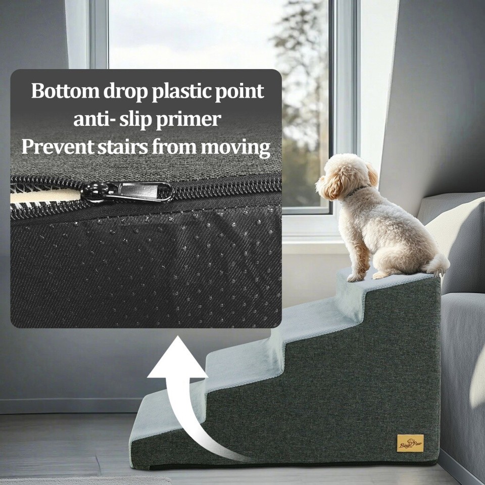 4-Tier Foam Dog Ramp Non-Slip Dog Steps Soft Pet Stairs Ladder for High ...