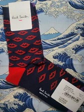 Paul Smith Women Italian Socks Manon Lips Navy & Red F149 One-Size Cotton Mix