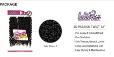 Sensationnel Pre-Looped Crochet Braid LULUTRESS 3X 3D PASSION TWIST 12" color 1