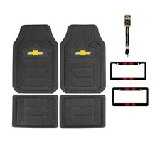 New 7pc Chevy Front Back Rubber Floor Mats2 Stripe License Plate Coverkeychain