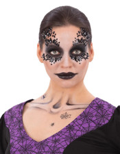 Black Widow Make Up Face Gems Jewels Special Fx Halloween Fancy Dress Kit