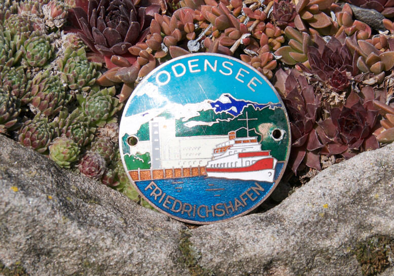 OLDTIMER EMAILLE AUTO KÜHLERPLAKETTE # FRIEDRICHSHAFEN BODENSEE