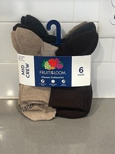 Fruit Of The Loom Classic Collection 6 Pairs Socks Mid Crew 6-12 New With Tags