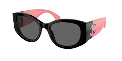 Chanel Sunglasses CH 5524A 535/S4 Polished Black & Pink Silver CC