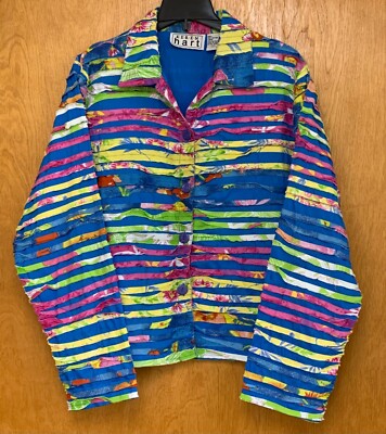 Keren Hart Women's Blazer Jacket Strip Quilted Patchwork Floral Size L Large