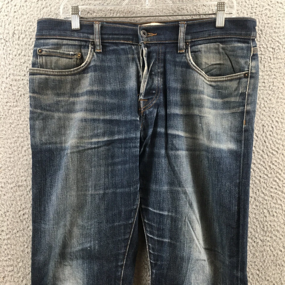 Baldwin Straight Leg Jeans Mens 33 (Actual 36X26) Blue Mid Rise Slim Fit Buttons - Image 2 of 4