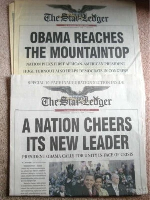 NEWARK STAR LEDGER "OBAMA REACHES THE MOUNTAINTOP" + INUGURATION ISSUES 2008-9 - Photo 1/3