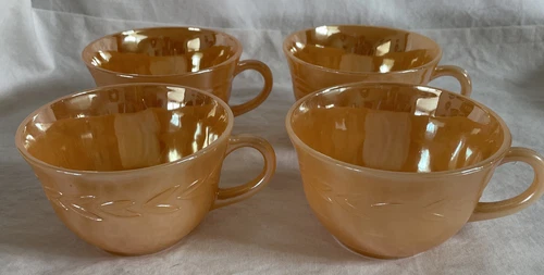 4 Vintage Peach Luster Fire King C Handle Coffee Mug Tea Cup