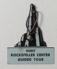 c1930s Rockefeller Center GUEST Guided Tour Die Cut Hang Tag Badge 2.5"H