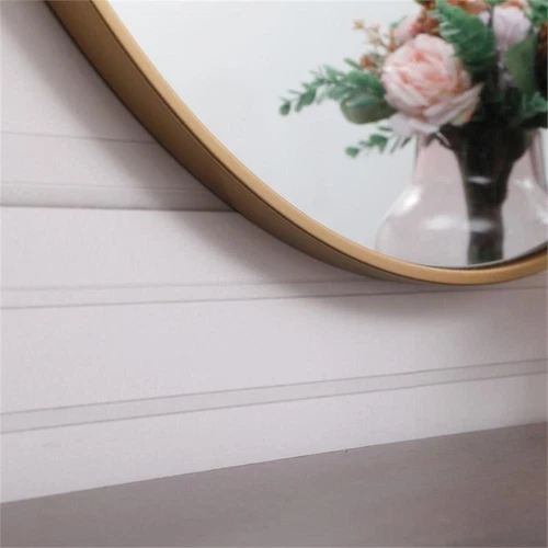 Elegant Decor Eternity 39" Round Mid Century Metal Frame Hooked Mirror in Brass - Picture 7 of 7