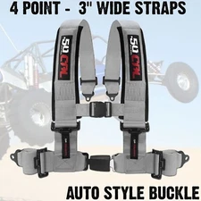 4 Point Off Road Harness 3" Belt Auto Style Buckle Push Button Release - SILVER