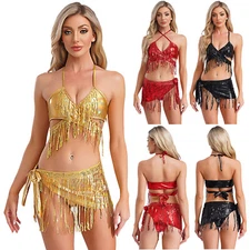 Women's Dancewear Halloween Skirt Tassels Outfits Performance Costume Rave Set