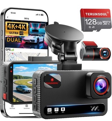 Dash 4K Cam Front and Rear, Free 128GB Card Included, 5.8 GHz WiFi Dash Black