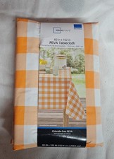 NIP Mainstays 60" x 84" PEVA Rectangular Tablecloth in Orange Gingham NEW