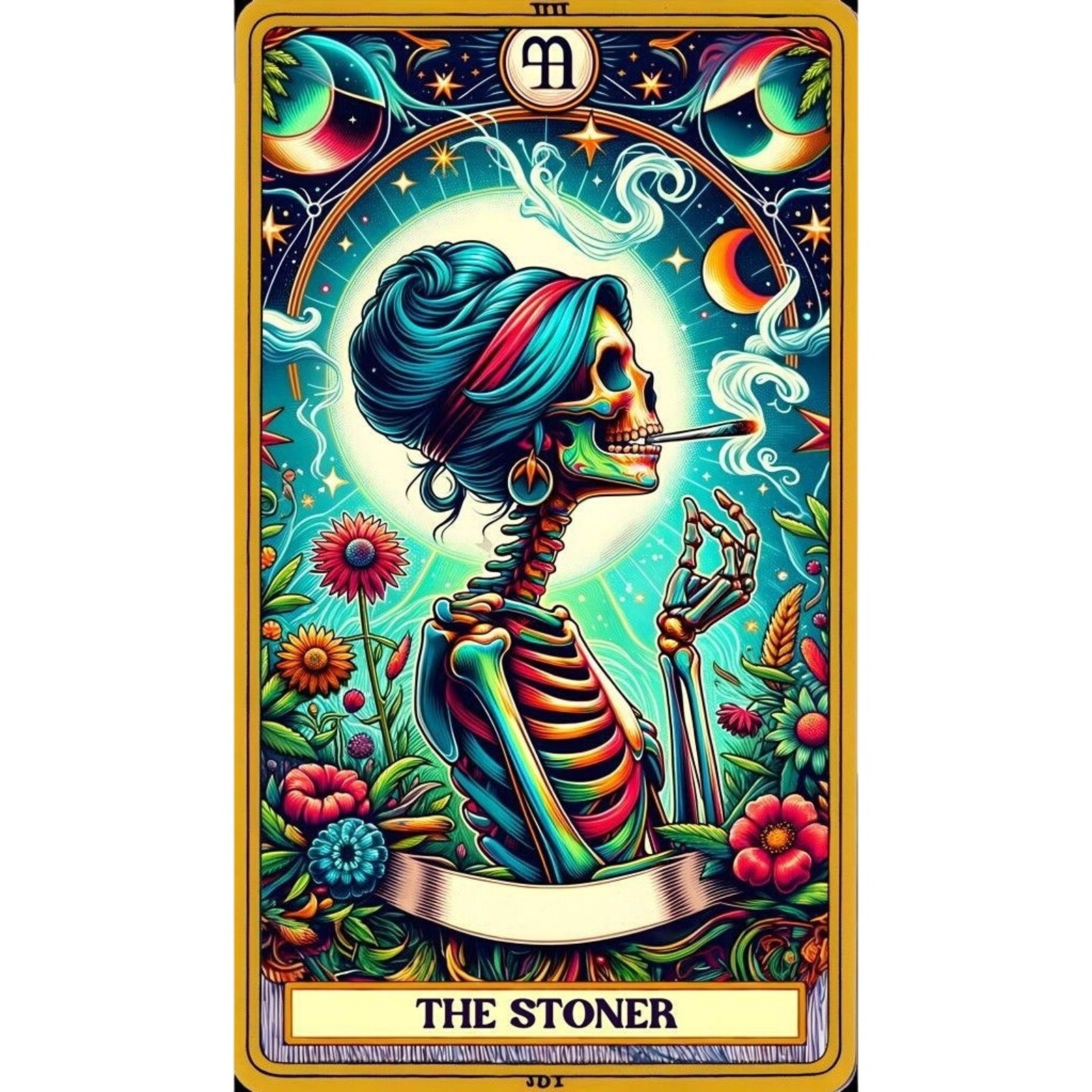 Colorful Stoner Lady Skeleton Tarot Card Wall Art for Office or Bedroom-image