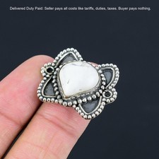 Pear Howlite Gemstone 925 Silver Anniversary Statement Wife Ring Jewelry Size 7