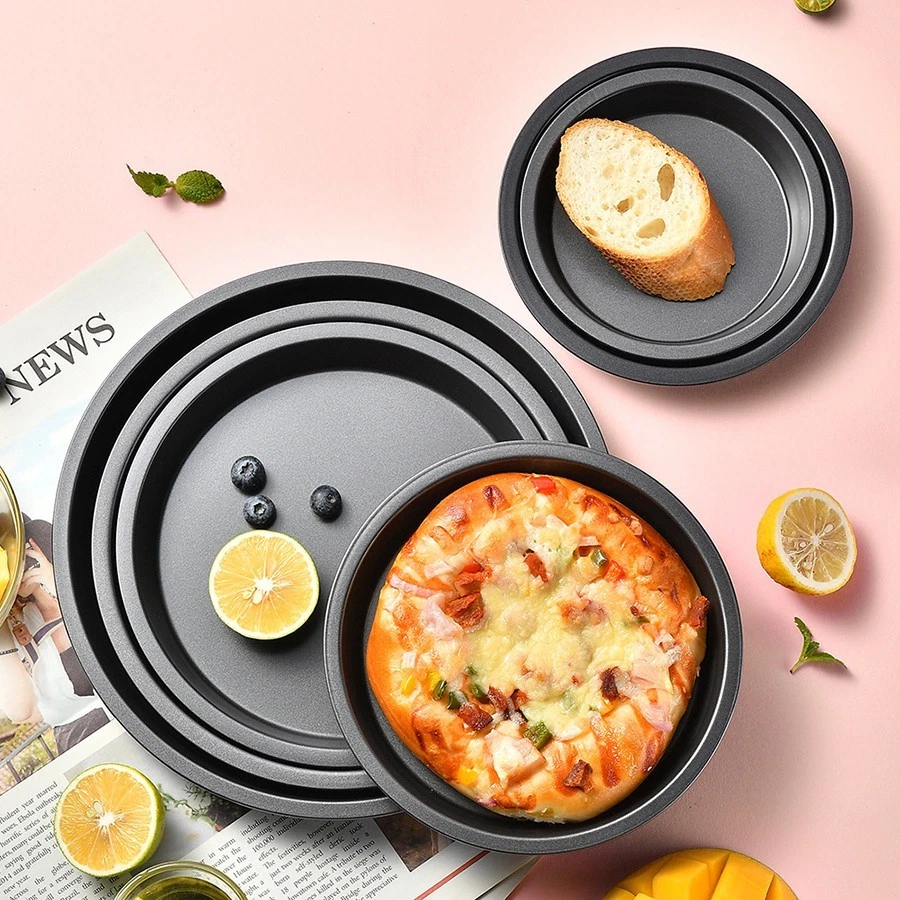 Kitchen Bakeware Carbon Steel Pizza Tray Circular Cake Pan High Heat Resistance