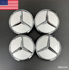 For Mercedes-Benz Silver Chrome Wheel Center Hub Caps 75mm AMG WREATH Set of 4.
