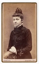 VICTORIAN WOMAN WITH HIGH COILED HAIRSTYLE : CARTE de VISITE :HENDEE  AUGUSTA ME