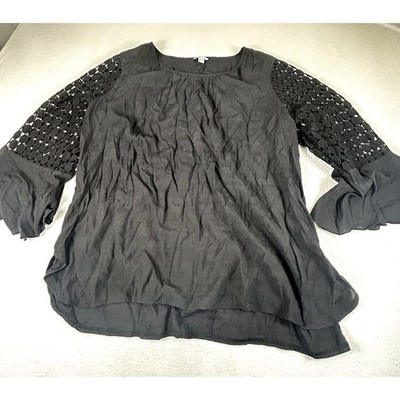 Est. 1946 Womens Black Crochet Lace Bell Sleeve Blouse Top Plus Size 18/20W