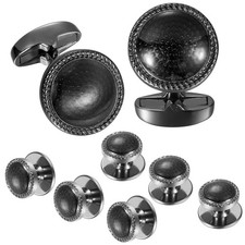 Mens Cufflinks and Tuxedo Studs Set in Gift Box, Easy to Wear, Gifts or Black