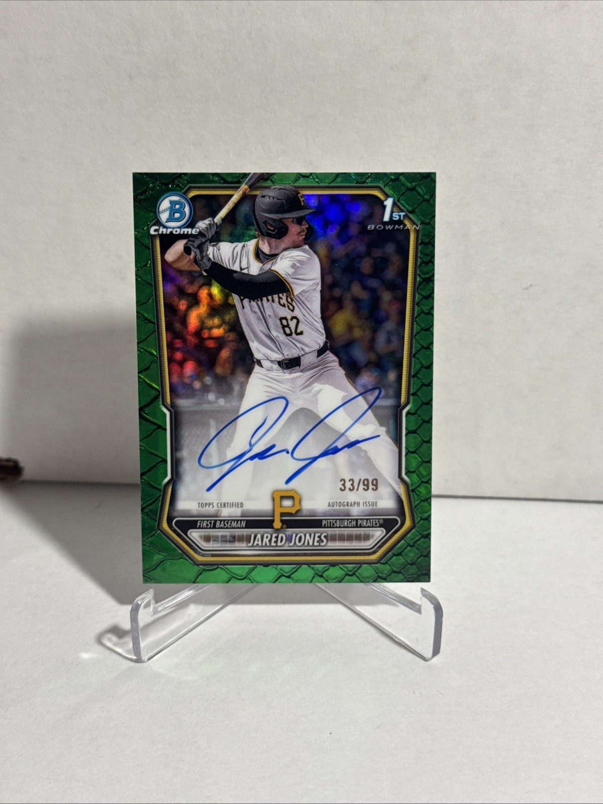 2026 Bowman Jared Jones Chrome Auto Reptilian Green Refractor 1st #/99 Pirates