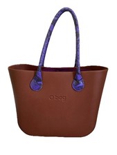 O Bag Tote Bag, Marrone con Manici E Interno Effetto Pelle Viola, Buone Condizioni