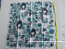 VTG MCM 70s Hippie Woodstock Scarf Square Brown Turquoise Boho Wearable Pop Art