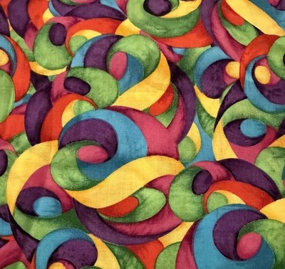 Unbranded Fabric Multicolor Abstract Swirl Print 44  BTY