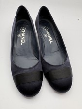 Rare Chanel Karl Lagerfeld navy blue satin pearl wrapped heel pumps box 37 $1250