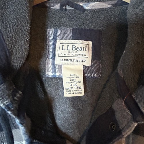 LL Bean Flannel Shirt Lined Mens M Plaid Snap Up Slightly Fitted Hoodie Fleece - Picture 2 of 7