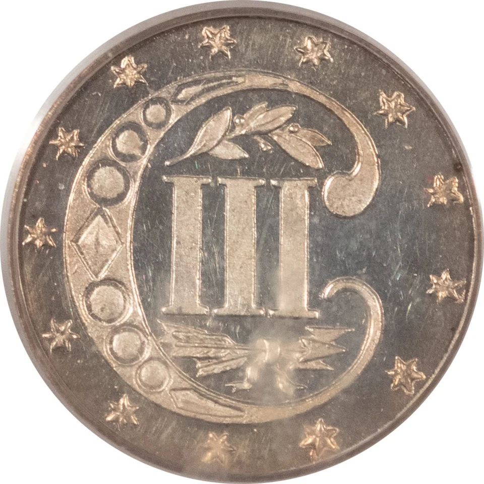 1873 PROOF THREE CENT SILVER - PCGS PR-63 CAM, CAMEO, LOOKS GEM, PREMIUM QUALITY - Image 3 of 3