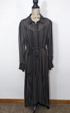 NWOT Calvin Klein Herringbone Long Sleeve Midi Dress Chiffon Black Tan size 16