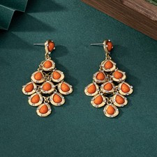 Orange Teardrop Stone Tassel Long Drop Dangle...