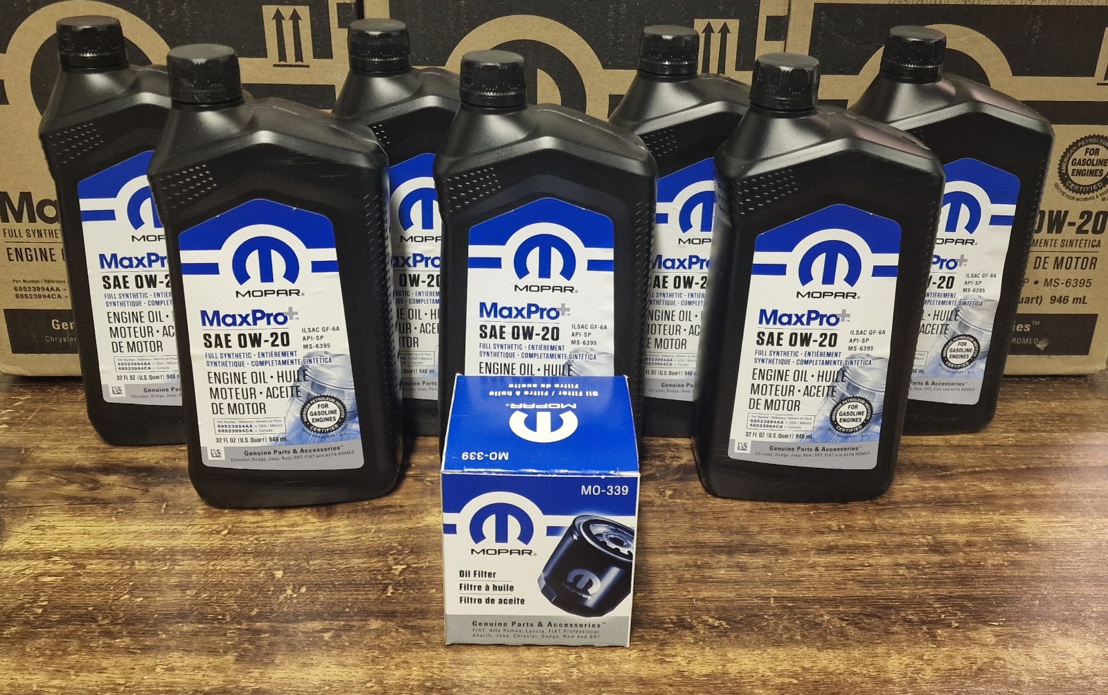 MOPAR MaxPro SAE 0W-20 7 US Quarts + MO-339 Filter Dodge/Jeep/RAM 5.7l V8 2022+