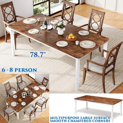 78.7'' DINING TABLE FOR 6 TO 8 LARGE RECTANGULAR KITCHEN TABLE CHAMFERED CORNERS