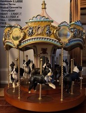Handmade Boston Terrier LARGE moving CAROUSEL with music 19" HEIGHT X 16" LENGTH