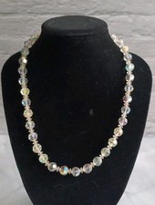 Beaded Necklace Vintage Clear Glass Aurora Boralis 1960's 16"VGC