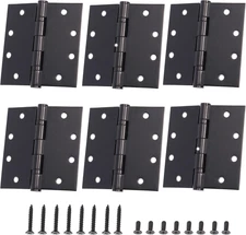 6-Pack 4.5 X 4.5 inch Black Heavy Duty Commercial Door Hinges Thickened, Silent 