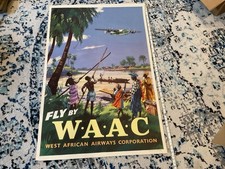 ORIGINAL CIRCA 1940 FLY BY WAAC WEST AFRICA AIRWAYS CORP AIRLINE TRAVEL POSTER