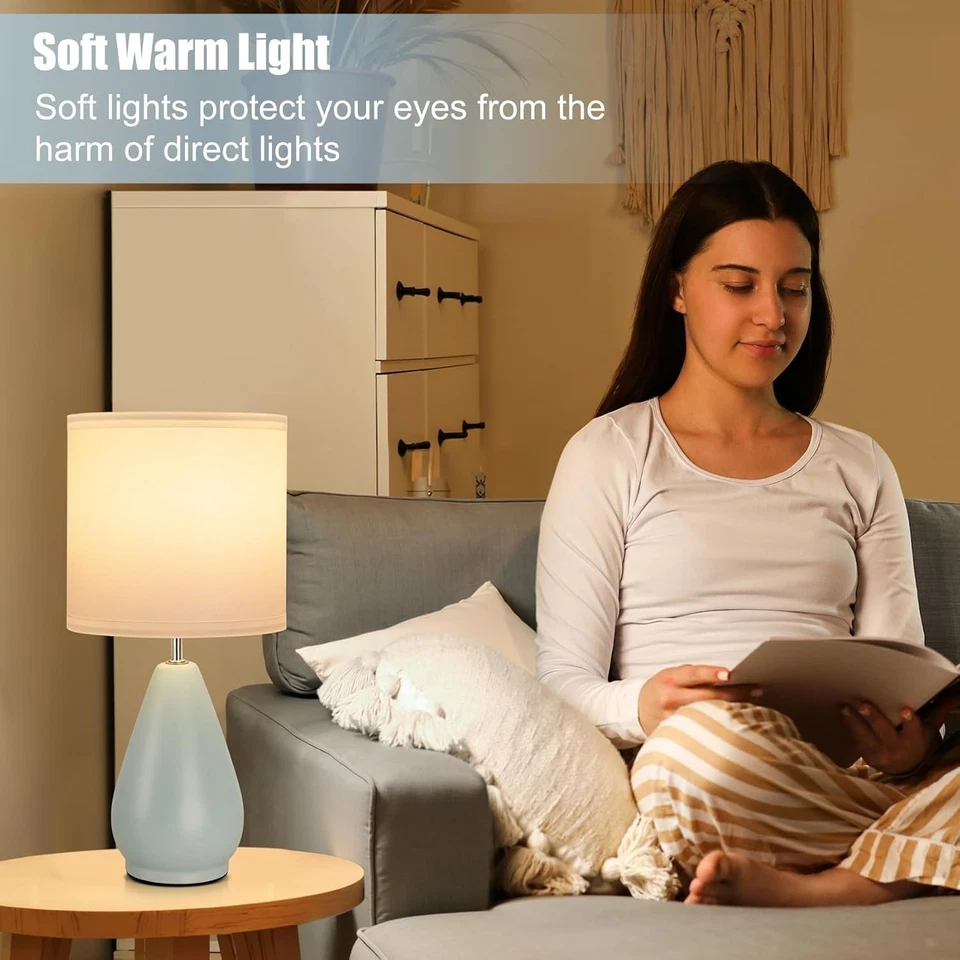 Juego de 2 Lámparas de Mesa de Cerámica, Pequeñas Lámparas de Noche Azul para Dormitorio Noches Modernas Foto 3 de 4