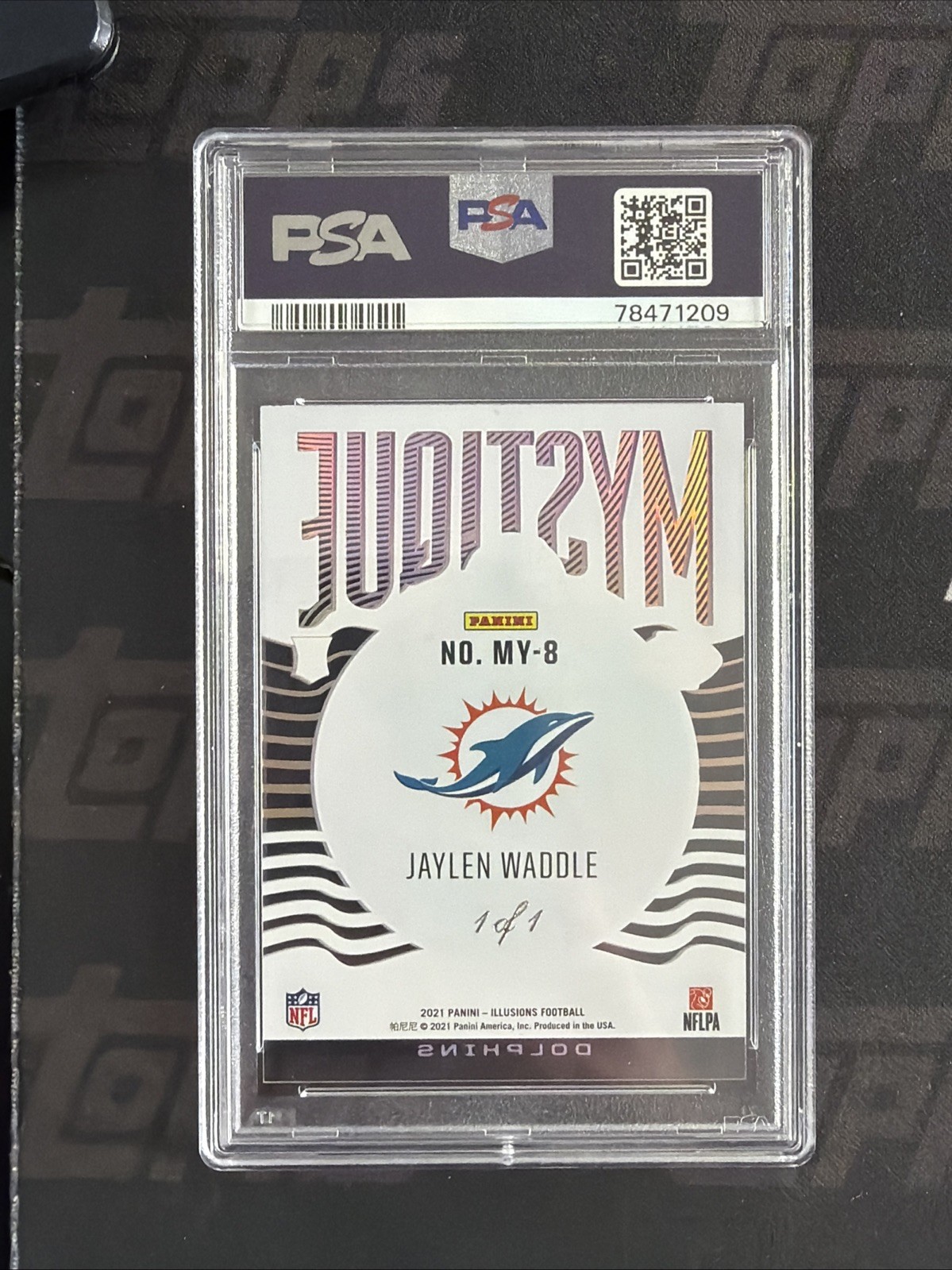 2021 illusions jaylen waddle mystique Purple One Of One 1/1 PSA 9 view 3