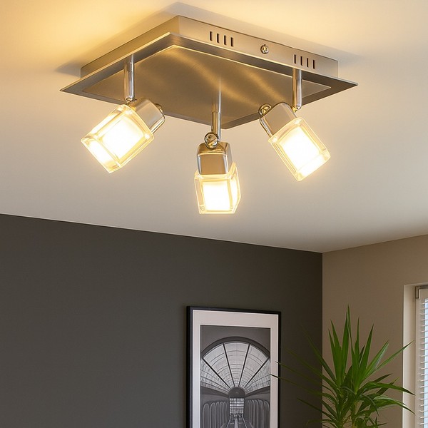 Led Deckenlampe Deckenleuchte Deckenstrahler Chrom Glas Deckenspot Beweglich-image