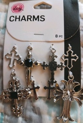 Cousin DIY Silver & Black Metal Cross Charms, 8pc Set for Jewelry Making