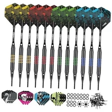  Soft Tip Darts Set - 12 Pack Professional Darts with 4 Colored Barrels, 24 