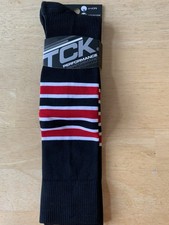 TCK Performance Baseball Football Knee High Striped Socks Black Red Size M NEW 