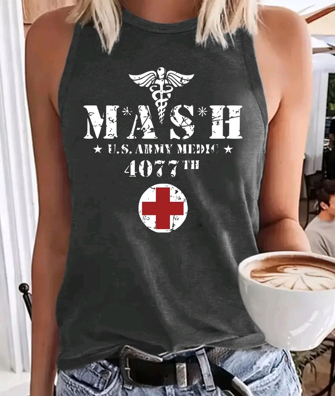 VTG Style Mash Tank Top Women's XXL Grey Graphic Print Made In USA Y2K 90s Retro