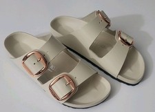 NWOT BIRKENSTOCK ARIZONA BIG BUCKLE SLIDE SANDAL HIGH SHINE ECRU SIZE 39 L8M6.